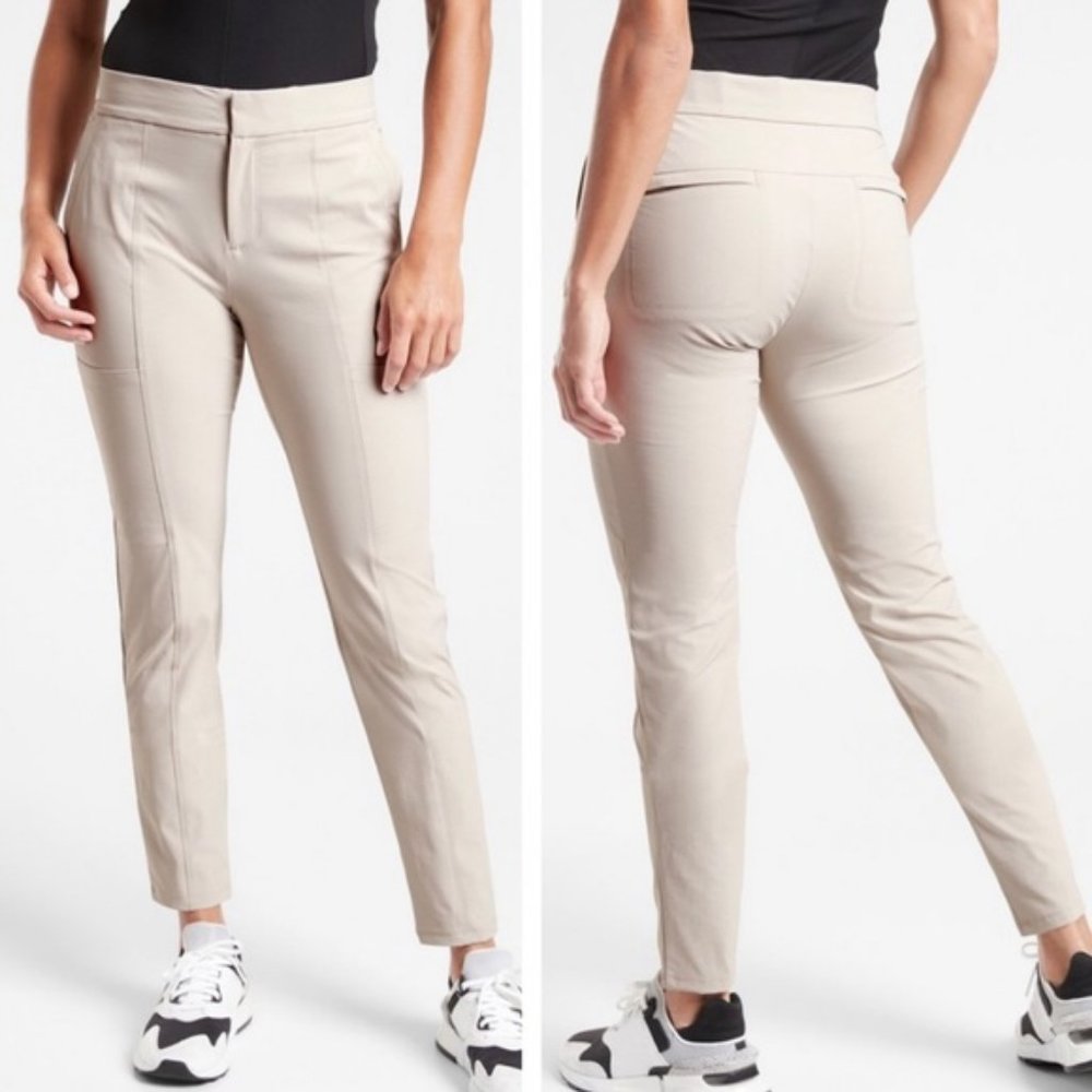 Athleta $108 Wander Stash Skinny Pants Abalone Grey Beige Cream 16